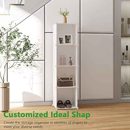 C&AHOME Cube Storage Organizer, 4-Cube Shelves Units, Closet Cabinet, DIY Plastic Modular Book Shelf Ideal for Bedroom, Living Room, Office, 24.8" L x 12.4" W x 24.8" H Milky UPCS04M