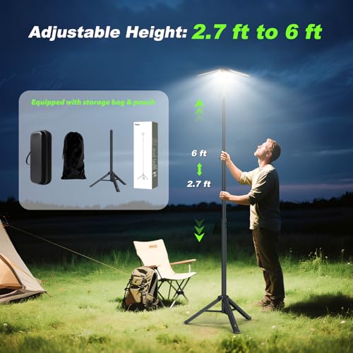 Clemas 6Ft Black Rechargeable Camping Lantern with Remote & Stand, 6000 Lumens Portable Outdoor Light