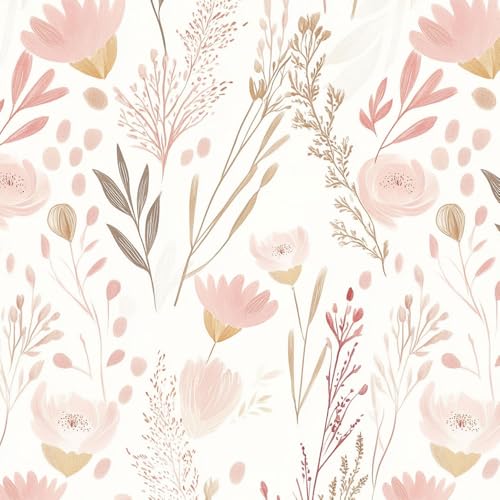 Pink Floral Wallpaper Peel and Stick, Boho Self Adhesive Removable Wall Paper for Bedroom Home Decoration 17.7 x 118 Inch
