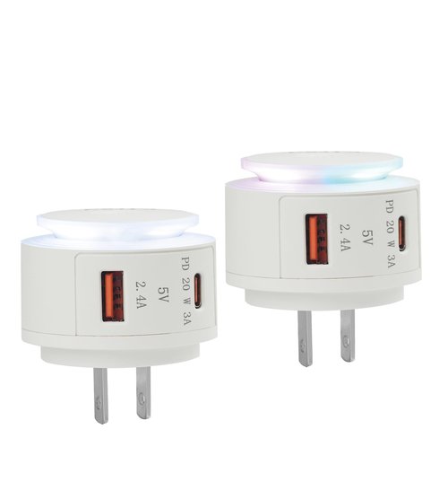 Ktrad Plug Charger Night Light with USB-C Fast Charging Port (PD 20W, 5V 3A) for Under Cabinet Lights, iPhone 16/15 and More - 2-Pack