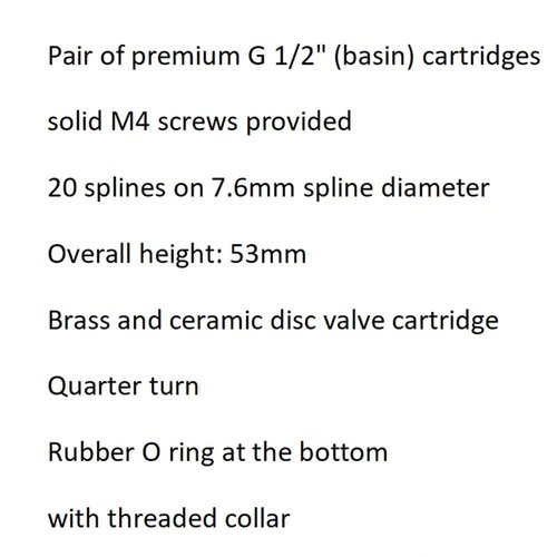 Huashan Replacement Brass Ceramic Disc Stem Cartridge Faucet Valve Quarter Turn 1/2" X 53mm x 12mm spline length 20 teeth(PAIR Hot & Cold)