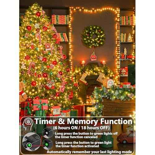 Upgraded 75.8 FT 200 LED Christmas String Lights Outdoor/Indoor, Timer & Memory Function & 8 Modes, Extendable Green Wire Waterproof Fairy String Lights for Xmas Tree Holiday Party Garden (Warm White)
