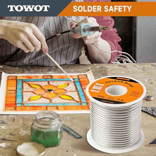 TOWOT 60/40 Solder for Stained Glass, 1 lb Spool, 3mm Dia, No Flux Solder Wire Stained Glass Supplies
