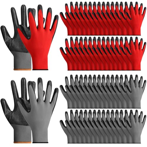Chuarry Safety Work Gloves Rubber Coated Knit Nylon Working Gloves Bulk for Men Women Gardening, 2 Colors, 9.1"