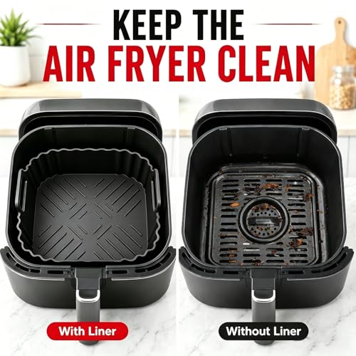 Victoyaw 2-Pack Square Silicone Air Fryer Liners 8.5" for 5-6.5 QT (Black+Red), Ninja AF141/AF181, COSORI, Chefman