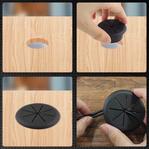 2pcs 2 Inch Black Cable Grommet Desk Cable Management Insert