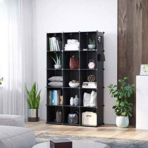 C&AHOME Cube Storage Organizer, 16-Cube Shelves Units, Plastic Storage Cubes, DIY Closet Organizer, Modular Closet Storage Shelves Ideal for Home, Bedroom, 48.4" L ¡¿ 12.4" W ¡¿ 48.4" H Black SUM3016H