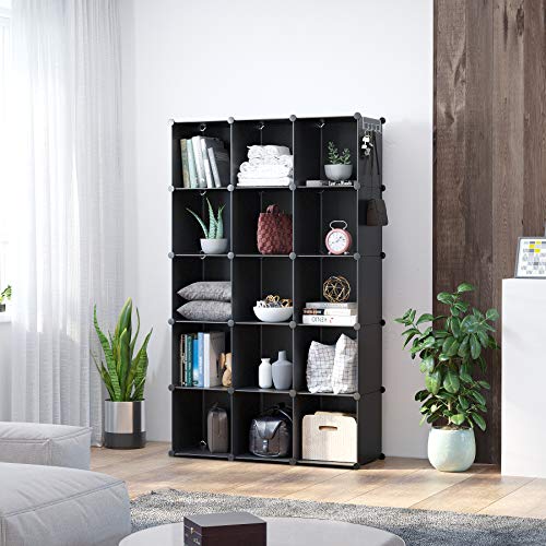 Black 16-Cube Storage Organizer Shelves Unit - Modular Plastic Cube Shelves
