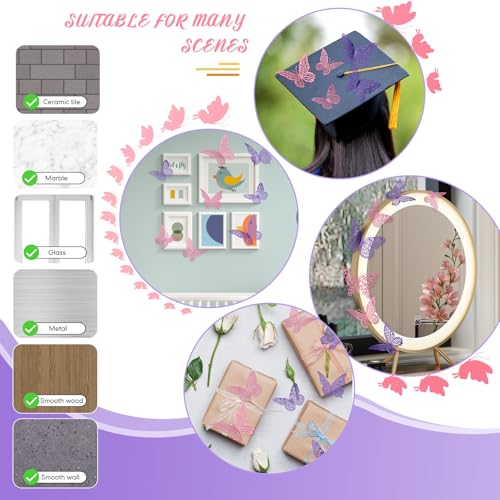 48Pcs Butterfly Wall Decor Set - 4 Styles, 3 Sizes in Purple & Pink, 3D Metal Wall Stickers for Party & Home
