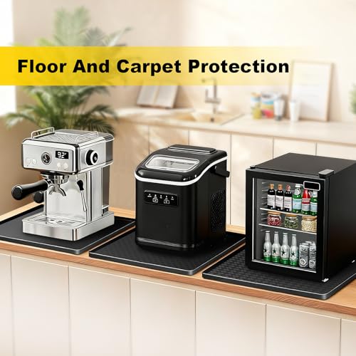 Anelueeoo 19.7x19.7 Inch Mini Fridge Silicone Mat with Raised Edge – Non-Slip Drip Tray for Appliances (Black, 19.7"x19.7"x0.4")