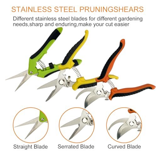 Garden Pruning Shears Set with Gloves – 5 Pack Stainless Steel Handheld Clippers