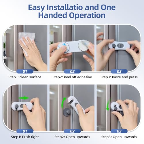 5-Pack Child Proof Refrigerator Lock with 3M Adhesive, Baby Child Safety Cabinet Locks, Kids Safety Fridge Locks for Oven Drawers Door- White& Gray