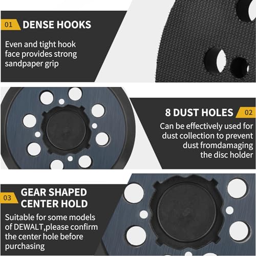 Gnellkoor 4 Screw Holes 5 Inch Orbital Sander Pad Replacement for Dewalt DWE64233, 2 Pack