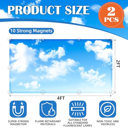ANGSYLTH Fluorescent Light Covers 4x2 Feet Blue Skies & White Clouds Set for Ceiling Lighting