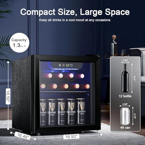 Antarctic Star Black 1.3 Cu.Ft Wine Cooler Beverage Refrigerator Mini Fridge