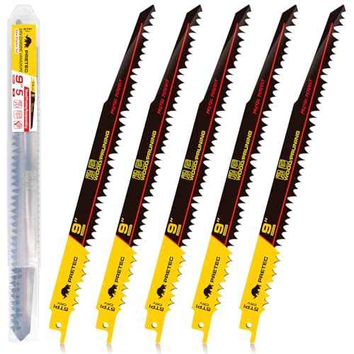 Wood Pruning Reciprocating Saw Blades, 9 Inch Pruning Blades for Reciprocating Saw, High Carbon Steel Reciprocal Saw Blades for Tree Trimming, Wood Cutting with Organizer Case, (5 Pack/5TPI)