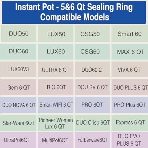Fuator 6Qt Instant Pot Sealing Ring + 3 Float Valve Caps; 3 Colors, 6Qt 3Pack