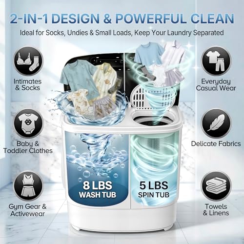 SUPER DEAL Portable Mini Twin Tub Washing Machine 13lb Capacity for Apartments & Camping