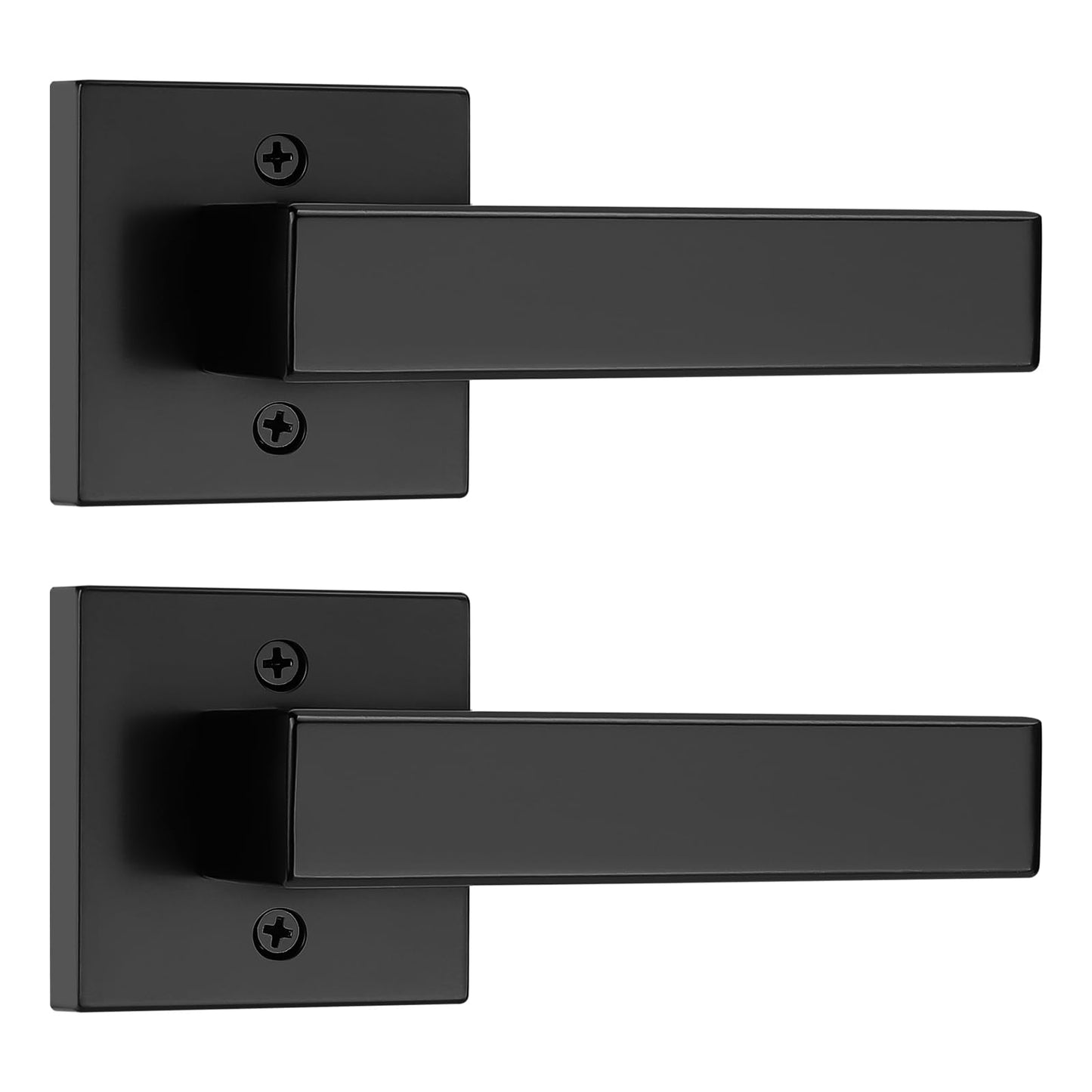Probrico [Pack of 2 Door Lever Dummy Lever Door Handle for Closets French Doors,Square Dummy Door Lever,Non-Turning Single Side Pull with Black Finish,Easy Installation Pull Only Lever Set