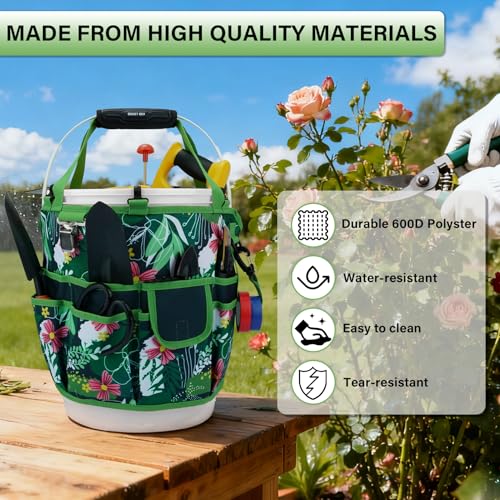 KUNN 5-Gallon Bucket Tool Organizer with 18 Pockets - Green Leaf Variation