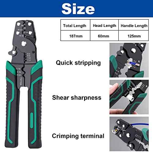 Tnisesm Wire Crimping Tool, Multifunctional stripping crimping pliers Wire stripper and crimping tool for Insulated Bare/Heat Shrink connectors Electrical Connectors(22-10 AWG)
