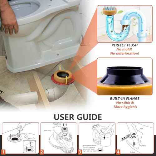 Extra Thick Toilet Wax Ring Kit with Flange and Bolts for Floor Outlet Toilets New Install or Re-seat, Fits 3-inch or 4-inch Waste Lines