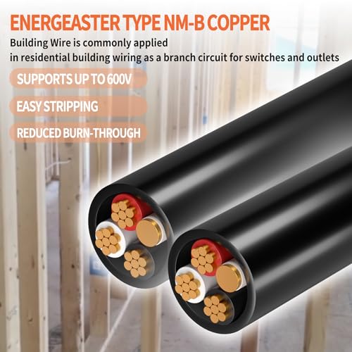 Energeaster 50FT 3x8AWG Indoor Stranded Copper Cable with Ground NM-B 600V