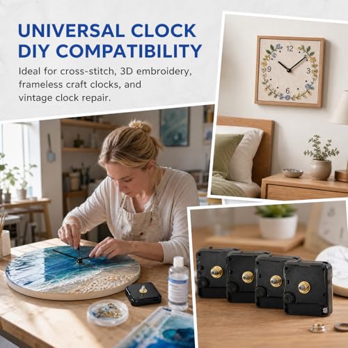 Silent Sweep Quartz Clock Movement Replacement with Plastic Housing - 12888, 5.60x5.60x1.60cm