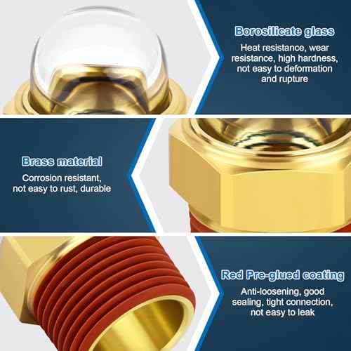 Fanovo Set Of 1 Dome Oil Sight Glasses£¬1/2'' NPT Brass Surper Transparent Dome Oil Sight Plug Sanitary Sight Window for Tanks, Air Compressors, Pumps, Piping System, Automotive Industries lab Equipmen