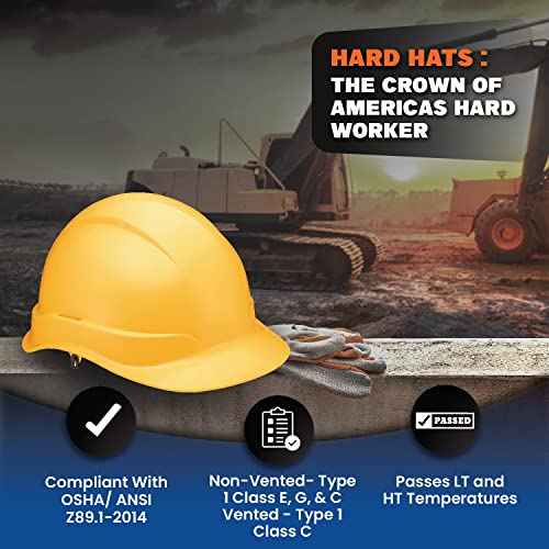 ACERPAL Cap Style Non-Vented Solid Color OSHA Hard Hat with 6-Point Suspension