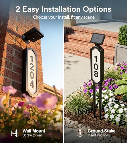 PASAMIC 40.2" Solar Lighted House Address Sign - Yard & Wall Mount, Waterproof, Black