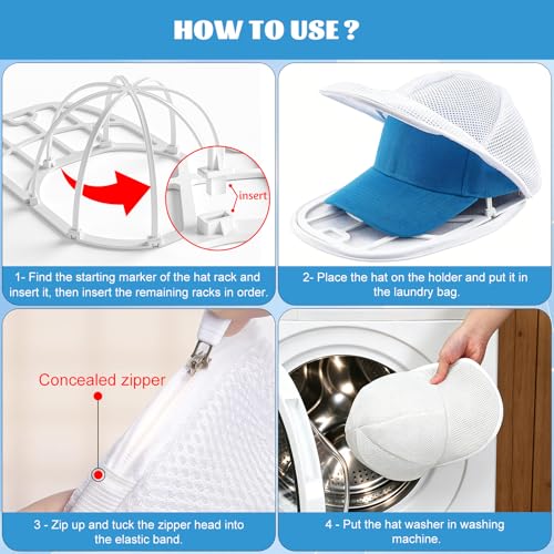 Eiito Hat Washer Cage & Mesh Bag Set - 2 White Mesh Bags for Baseball Caps & More