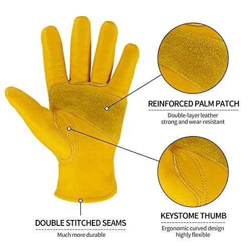 Leather Work Gloves for Men & Women, Reinforced Durable Gardening Gloves,Cowhide Work Gloves,Puncture & Cut Resistant