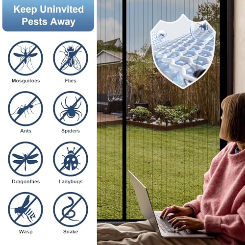 METAONLY Magnetic Screen Door Mesh 38x82 Inch Fits 36x80 Door Black - Easy Install