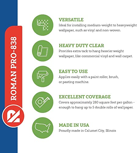 Heavy Duty Clear Wallpaper Adhesive 1 Gallon - Non-Staining, High Tack for Vinyl & Wallcoverings