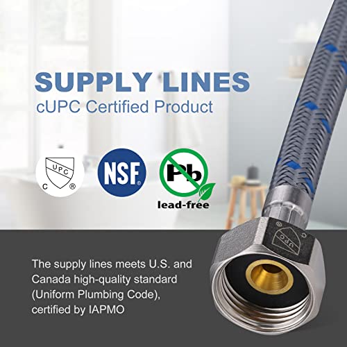 12 Inch Faucet Supply Lines - Braided Nylon Water Connector 3/8" Female x 1/2" Brass, 2-Pack