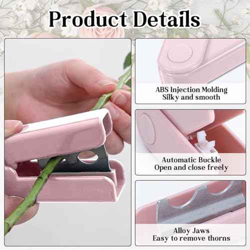 Rose Thorn Stripper Tool, 3 Pcs Thorn Remover for Roses Quick Flower Stem Leaf Cutter (Rose pink 3 Pcs)