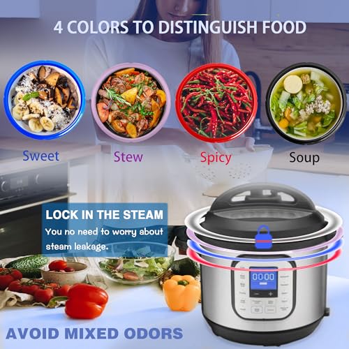 Beaquoei 4-Pack 6 Qt Instant Pot Silicone Sealing Ring + 4 Float Valves - Colorful Gasket Set Fits Duo/Plus 6, Ultra 6, Lux 6, Smart 6