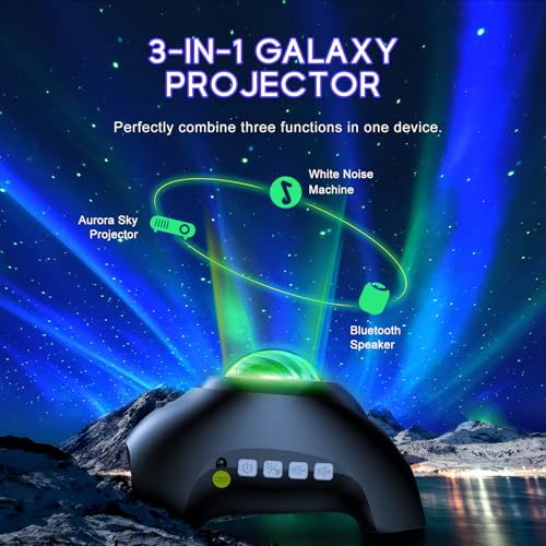 HODANS Black Aurora Projector with 33 Light Effects, Night Light & Bluetooth Speaker