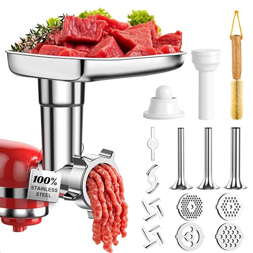 Upgraded Meat Grinder Attachment for KitchenAid 316 Stainless Steel, 18-Piece Set with 3 Sausage Stuffers