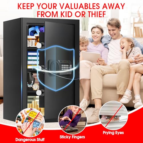 Psisuvry 5.21 Cuft Fireproof Water & Fire-Resistant Home Safe with Digital Keypad & Key Lock, 3 Removable Shelves