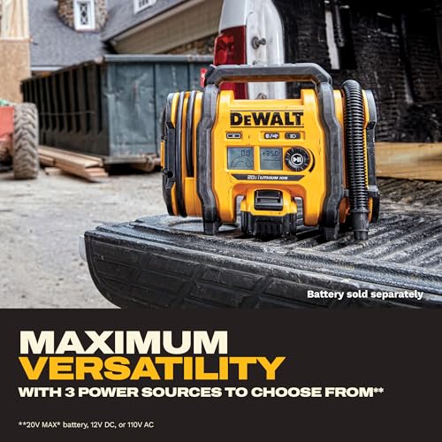 DEWALT Portable Tire Inflator & Air Compressor 20V MAX Tool Only with Auto Shutoff