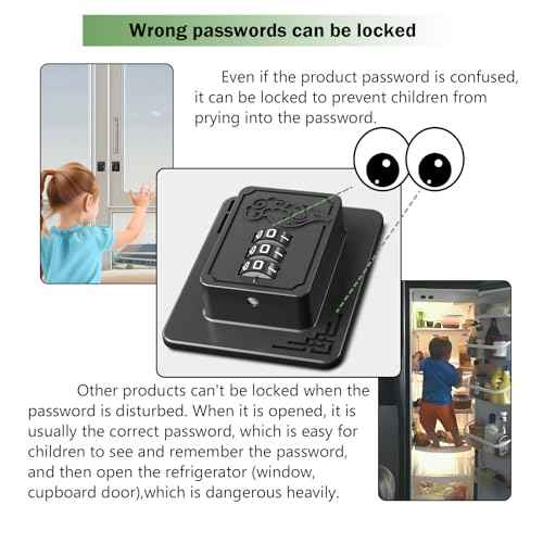 2 Pack Refrigerator Locks with 3 Digit Code, Easy Install Fridge Lock Combination, Premium Freezer Lock, Child Proof Cabinet Locks for Refrigerators, Drawers, Closets, Windows (Black)