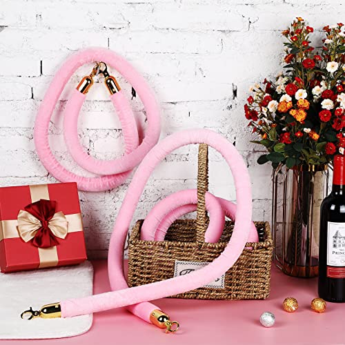 Riakrum 4 Pieces Pink Velvet Stanchion Rope 5 Feet Velvet Ropes with Gold Clasps for Party Hotels Wedding Movie Theaters Grand Openings Crowd Control Barrier Supplies