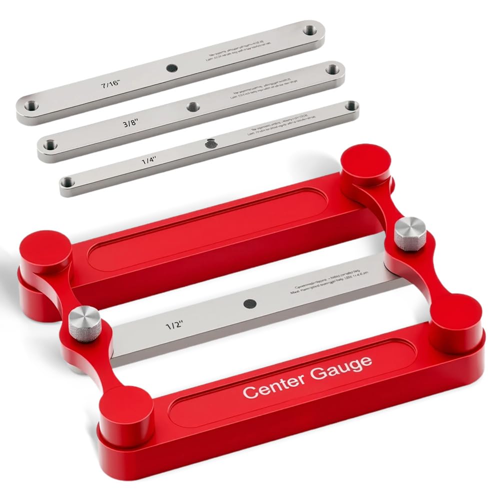 Yonynn Center Gauge & Doweling Jig Kit, Self-Centering Doweling Jig with 1/4", 5/16", 3/8" Drill Guides + Stainless Steel Center Gauge, Marking Gauge Woodworking Tool (Metric & Inch) (3)