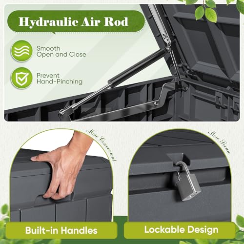 Flamaker 80 Gallon Waterproof Resin Outdoor Storage Box Grey Deck Bench