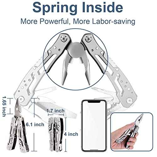 Self Locking Multitool Plier, 15 in 1 Handmade Multi Tool Plier with Nylon Sheath, Spring Inside Multi-tool, Birthday Christmas Father's Day Gift for Men Women Him Her Husband Boyfriend