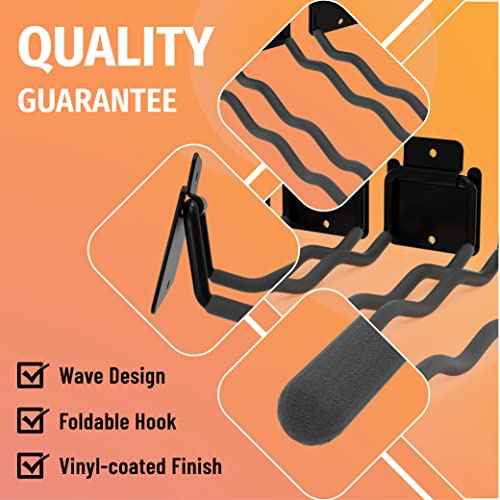 HUHOLE Garage Hooks, Ladder Hangers for Garage Wall, Shovel Holder, 4 Pack Heavy Duty Hook for Ladder, Rake, Folding Chair, Yard Tools, Garden Tool, 12¡± Wave Curved Utility Hooks