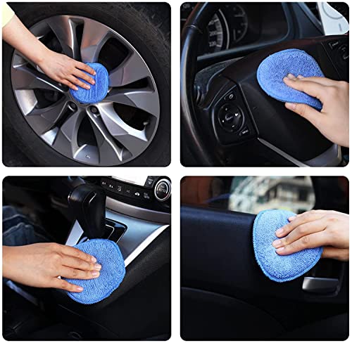 Blue Microfiber Car Wax Applicator Pads – 5-inch Buffing & Polishing Foam Pads, 6 Pack
