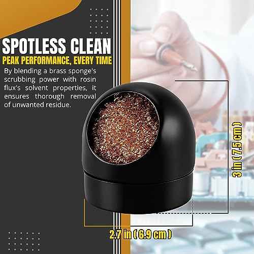 Flexzion Solder Cleaner with Brass Wool Soldering Wire Sponge and Black, Dome-shaped, Non-Slip Solder Sponge Tray Housing, Soldering Iron Tip Cleaner, No Water Needed